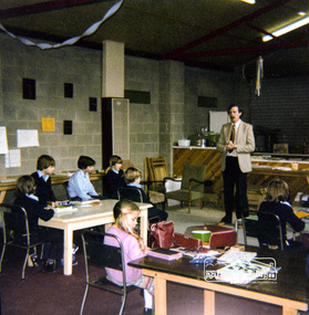 Photograph, Gavin Phillips leading Morning Devotions, Eltham Christian School, 1981, 1981