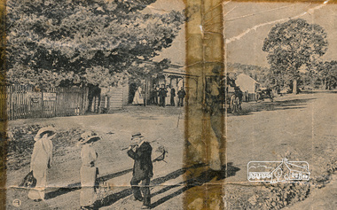 Newspaper clipping, J. C. Bartlett, Jun, 4. The mail coach leaving for Kangaroo Ground.; New Railway Line: Eltham to Hurst's Bridge; The Weekly Times, 24 Feb 1912, p27, 1912