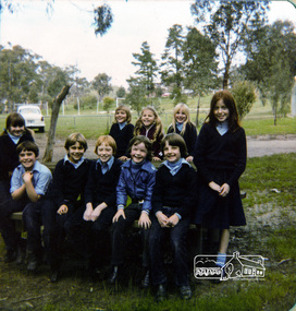 Photograph, Years 1, 2-5 and Eirene Trinham at the park, Eltham Christian School, 1981, 1981