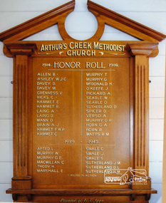 Photograph, Honor Roll , 1914-1918 and 1939-1945, Arthur's Creek Methodist Church, 2011
