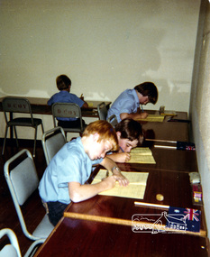 Photograph, Richard Illingworth (back), Brendan Watts, Phillip Morrow and Peter Davison in Classroom, Eltham Christian School, 1982