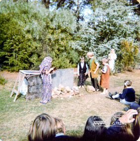 Photograph, Easter play - At the Tomb; Karen Whalley, Peter Davison, Matthew Dance, Christopher Field, Fiona Berry, Eltham Christian School, 1982