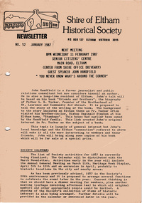 Newsletter, Newsletter, No. 52 January 1987