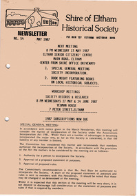 Newsletter, Newsletter, No. 54 May 1987