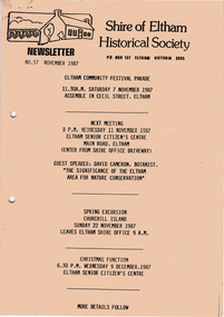 Newsletter, Newsletter, No. 57 November 1987