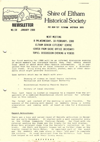 Newsletter, Newsletter, No. 58 January 1988