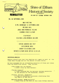 Newsletter, Newsletter, No. 62 November 1988