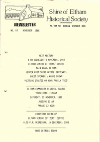 Newsletter, Newsletter, No. 63 November 1988