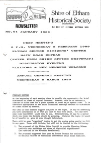 Newsletter, Newsletter, No. 64 January 1989