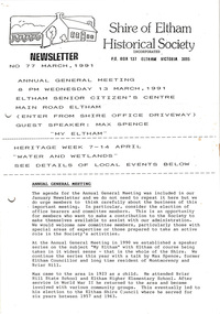 Newsletter, Newsletter, No. 77 March 1991