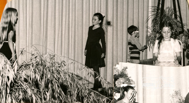 Photograph, End of year concert, “The Peacock and the Willy Wagtail”; Fiona Berry, Karen Whalley, Peter Whalley, Susan Field, Eltham Christian School, 1982, 1982