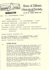 Newsletter, Newsletter, No. 81 November 1991