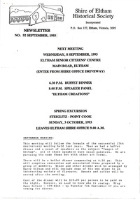 Newsletter, Newsletter, No. 92 September 1993