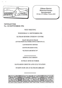 Newsletter, Newsletter, No. 110 September 1996
