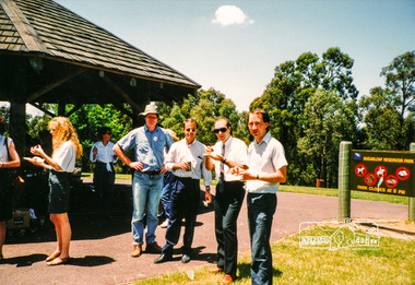 Photograph, Shire of Eltham staff Christmas Breakup BBQ lunch, Sugarloaf Reservoir, 1992, 1992