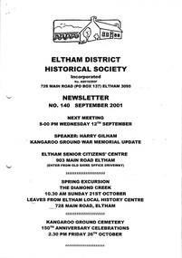 Newsletter, No. 140 September 2001