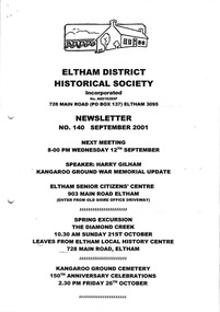 Newsletter, Newsletter, No. 140 September 2001