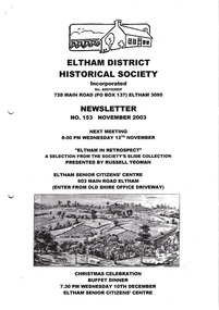Newsletter, Newsletter, No. 153 November 2003
