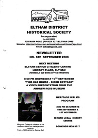Newsletter, Newsletter, No. 182 September 2008
