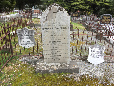 Photograph, Peter Pidgeon, Thomas Sweeney arrived 1842. Sweeneys & Carrucans were later joined in marriage. Eltham Cemetery, 2 Sep 2017