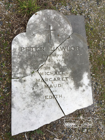 Photograph, Peter Pidgeon, Grave of Peter Lawlor, Eltham's 1st policeman. Gravestone was borrowed from the cemetery & returned many years later, 2 Sep 2017