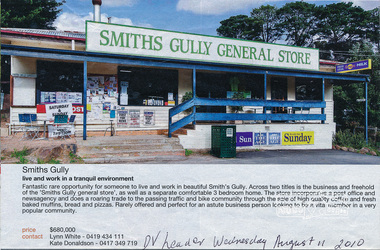 Newspaper clipping, Real Estate for sale; General Store, Smiths Gully, Diamond Valley Leader, 11 Aug 2010, 11/08/2010