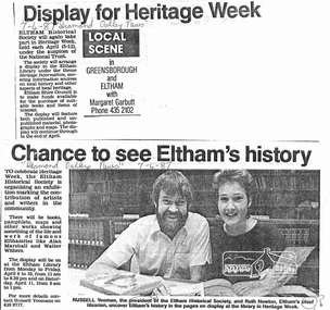 Photocopy of newsclipping, "Chance to see Eltham's history" Diamond Valley News, 7 April 1987, 07/04/1987