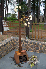 Photograph, Peter Pidgeon, ‘A Currawong Takes Flight’ – Corten steel and bronze sculpture by Michael Wilson (2015), Eltham Cemetery, 30 Aug 2015, 30 Aug 2015