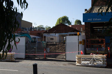 Photograph, Peter Pidgeon, Demolition of former Newsagency, Main Road, Eltham, 3 May 2017