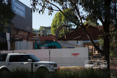 Photograph, Peter Pidgeon, Demolition of former Newsagency, Main Road, Eltham, 3 May 2017, 3 May 2017