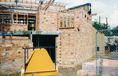 Photograph, Cr. Peter Graham, The north entrance under the library, Eltham Library construction, Oct 1993, 1993