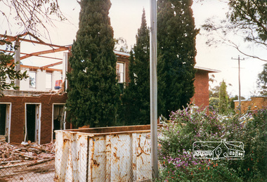 Photograph, Cr. Peter Graham, Demolition of the front of the former Shire offices, 12 Aug 1996, 12/08/1996