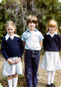 Photograph, Grade 4: Susan Field, Darren Watts, Stephanie Giesbrecht, Eltham Christian School, March 1983, 1983