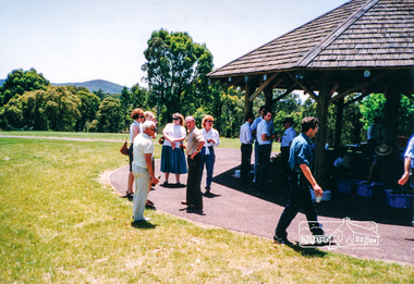 Photograph, Shire of Eltham staff Christmas Breakup BBQ lunch, Sugarloaf Reservoir, 1992, 1992