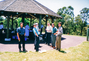 Photograph, Shire of Eltham staff Christmas Breakup BBQ lunch, Sugarloaf Reservoir, 1992, 1992