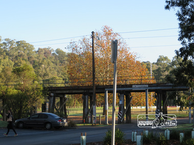 Photograph, Liz Pidgeon, Trestle Bridge near, Eltham Library, Panther Place, 21 May 2014, 21 May 2014