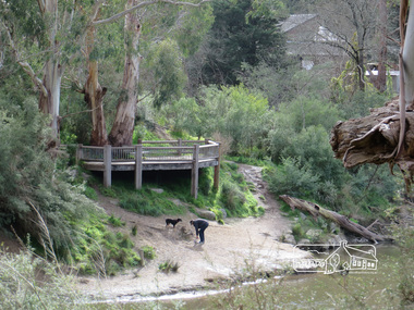 Photograph, Liz Pidgeon, View from Candlebark Park across the Yarra to the confluence of the Diamond Creek and Yarra River at Lennister Farm, 16 July 2017