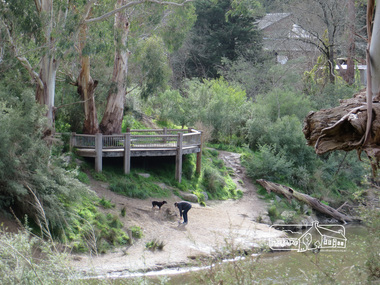 Photograph, Liz Pidgeon, View from Candlebark Park across the Yarra to the confluence of the Diamond Creek and Yarra River at Lennister Farm, 16 July 2017, 16 July 2017
