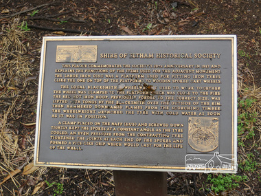 Photograph, Liz Pidgeon, Monument containing a time capsule in celebration of Victoria's 150th Anniversary and marking the location of the original centre of Eltham township, 21 June 2017, 21 June 2017