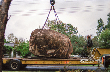 Photograph, Installation of commemorative rock for Walter Withers at corner of Bible and Arthur Streets, Eltham, 17 May 1990, 1990