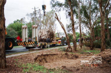Photograph, Installation of commemorative rock for Walter Withers at corner of Bible and Arthur Streets, Eltham, 17 May 1990, 1990