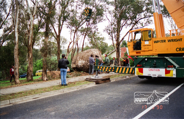 Photograph, Installation of commemorative rock for Walter Withers at corner of Bible and Arthur Streets, Eltham, 17 May 1990, 1990