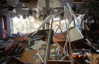 Photograph, Demolition of the former Shire of Eltham building, Main Road, Eltham, 2 Aug 1996, 1996
