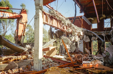 Photograph, Demolition of the former Shire of Eltham building, Main Road, Eltham, 2 Aug 1996, 1996