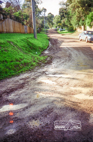 Photograph, Road surface conditions around Eltham: Looking east along Franklin Street from intersection with Bible Street, 7 Aug 1996, 1996