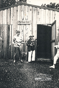 Photocopy of photo, Eltham Living and Learning Centre "Goat Shed" - unofficial opening by Claire Fitzpatrick, 3 December 1989, 03/12/1989
