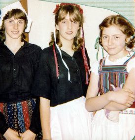 Photograph, Renee Doedens, Alison Skingle, Eirene Trinham, Sir Oliver's Song, Eltham Christian School, 18 August 1983, 1983