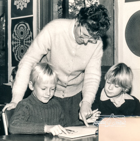 Photograph, Helen Hillas in C/R with David and Matthew Niejalke on furlough from Darwin, August, Eltham Christian School, 1983, 1983