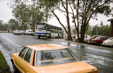 Photograph, Hurstbridge Coaches depot and Hurstbridge rail station, Heidelberg-Kinglake Road, Hurstbridge, c.1980