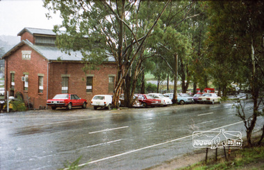 Photograph, Hurstbridge Coaches depot and Hurstbridge rail station, Heidelberg-Kinglake Road, Hurstbridge, c.1980